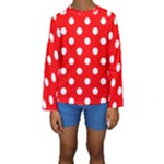 Polka Dots - White on Red Kid s Long Sleeve Swimwear