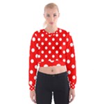 Polka Dots - White on Red Women s Cropped Sweatshirt