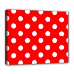 Polka Dots - White on Red Deluxe Canvas 24  x 20  (Stretched)