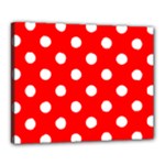 Polka Dots - White on Red Canvas 20  x 16  (Stretched)