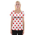Polka Dots - Red on White Women s Cap Sleeve Top