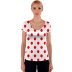Polka Dots - Red on White Women s V-Neck Cap Sleeve Top