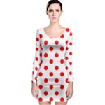 Polka Dots - Red on White Long Sleeve Bodycon Dress