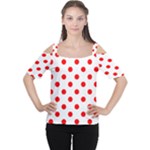 Polka Dots - Red on White Women s Cutout Shoulder Tee