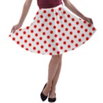 Polka Dots - Red on White A-line Skater Skirt