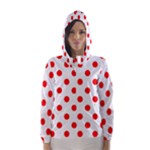 Polka Dots - Red on White Hooded Wind Breaker (Women)