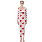 Polka Dots - Red on White Long Sleeve Catsuit