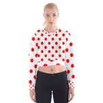 Polka Dots - Red on White Women s Cropped Sweatshirt