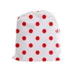 Polka Dots - Red on White Drawstring Pouch (XL)