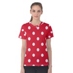 Polka Dots - White on Alizarin Red Women s Cotton Tee