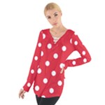 Polka Dots - White on Alizarin Red Women s Tie Up Tee