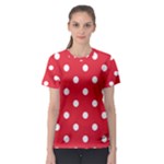 Polka Dots - White on Alizarin Red Women s Sport Mesh Tee