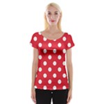 Polka Dots - White on Alizarin Red Women s Cap Sleeve Top