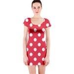Polka Dots - White on Alizarin Red Short Sleeve Bodycon Dress