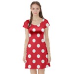 Polka Dots - White on Alizarin Red Short Sleeve Skater Dress
