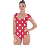 Polka Dots - White on Alizarin Red Short Sleeve Leotard (Ladies)