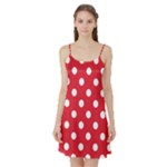 Polka Dots - White on Alizarin Red Satin Night Slip