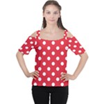Polka Dots - White on Alizarin Red Women s Cutout Shoulder Tee