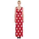 Polka Dots - White on Alizarin Red Maxi Thigh Split Dress