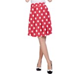 Polka Dots - White on Alizarin Red A-Line Skirt