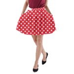 Polka Dots - White on Alizarin Red A-Line Pocket Skirt