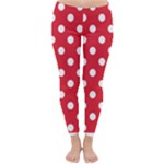 Polka Dots - White on Alizarin Red Winter Leggings