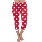 Polka Dots - White on Alizarin Red Capri Winter Leggings