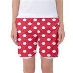 Polka Dots - White on Alizarin Red Women s Basketball Shorts