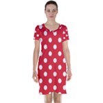 Polka Dots - White on Alizarin Red Short Sleeve Nightdress