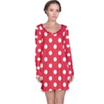 Polka Dots - White on Alizarin Red Long Sleeve Nightdress