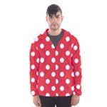 Polka Dots - White on Alizarin Red Hooded Wind Breaker (Men)