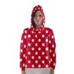 Polka Dots - White on Alizarin Red Hooded Wind Breaker (Women)