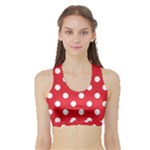 Polka Dots - White on Alizarin Red Women s Sports Bra with Border