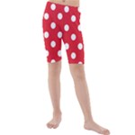 Polka Dots - White on Alizarin Red Kid s Mid Length Swim Shorts