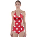 Polka Dots - White on Alizarin Red Cut-Out One Piece Swimsuit