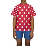 Polka Dots - White on Alizarin Red Kid s Short Sleeve Swimwear