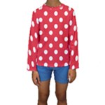 Polka Dots - White on Alizarin Red Kid s Long Sleeve Swimwear