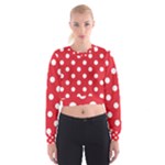 Polka Dots - White on Alizarin Red Women s Cropped Sweatshirt