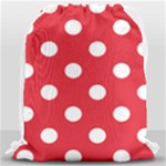 Polka Dots - White on Alizarin Red Drawstring Bag (Large)