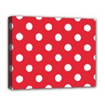 Polka Dots - White on Alizarin Red Deluxe Canvas 20  x 16  (Stretched)