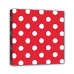 Polka Dots - White on Alizarin Red Mini Canvas 6  x 6  (Stretched)