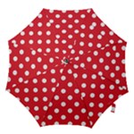 Polka Dots - White on Alizarin Red Hook Handle Umbrella (Medium)