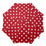 Polka Dots - White on Alizarin Red Hook Handle Umbrella (Large)