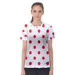 Polka Dots - Alizarin Red on White Women s Sport Mesh Tee