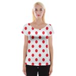 Polka Dots - Alizarin Red on White Women s Cap Sleeve Top
