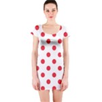 Polka Dots - Alizarin Red on White Short Sleeve Bodycon Dress