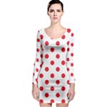 Polka Dots - Alizarin Red on White Long Sleeve Bodycon Dress