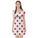 Polka Dots - Alizarin Red on White Short Sleeve Skater Dress