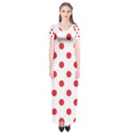 Polka Dots - Alizarin Red on White Short Sleeve Maxi Dress
