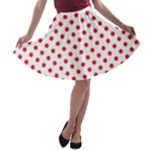 Polka Dots - Alizarin Red on White A-line Skater Skirt
